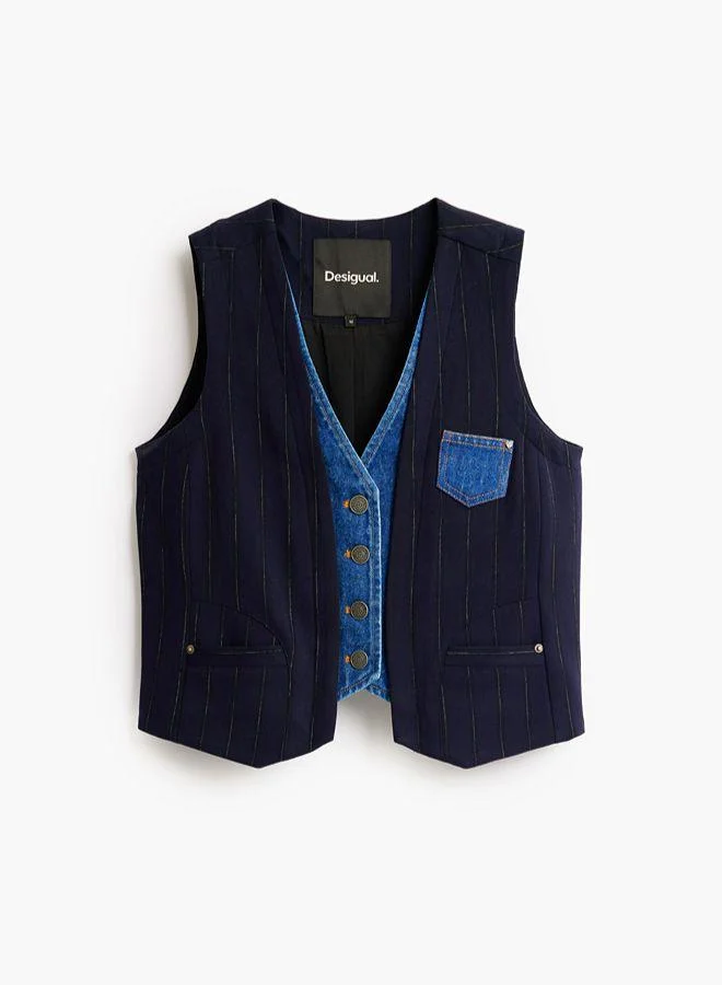 Desigual Blue Double lapel vest for Women | Best Price UAE