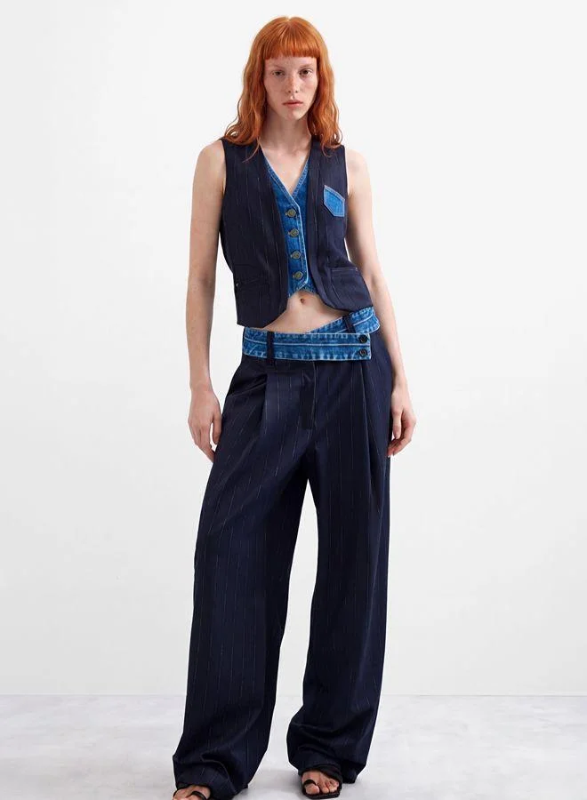 Desigual Blue Double lapel vest for Women | Best Price UAE