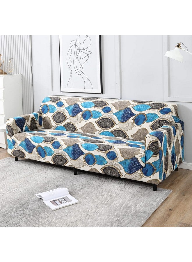 HOKIPO Elastic Stretchable Sofa Cover 4 Seater (New-4096-D13, Egyptian Art(Beige, Blue)) - Image 1