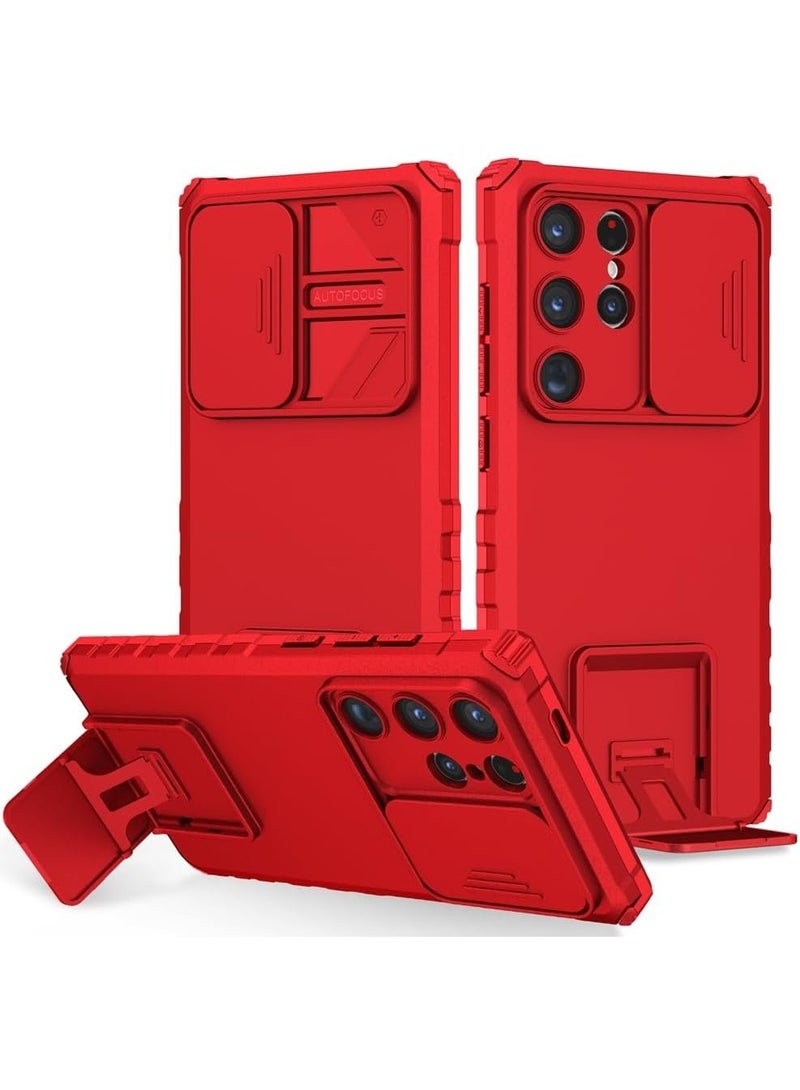 Q TRIPLE A Perfect Case for Samsung Galaxy S24 Ultra 5G, Military-Grade Shockproof Protective Case with Slider for Camera Lens Protection & Built-in Dual Functional Kickstand, vertical and horizontal viewing & Anti Fall Corner Bumpers Silicone Armor Shell (Red) - Image 1