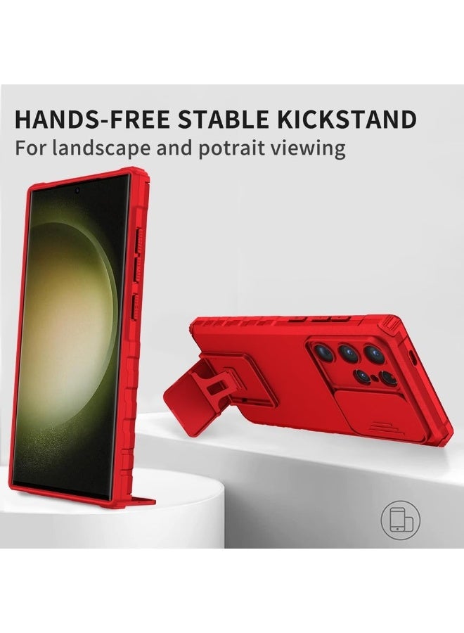 Q TRIPLE A Perfect Case for Samsung Galaxy S24 Ultra 5G, Military-Grade Shockproof Protective Case with Slider for Camera Lens Protection & Built-in Dual Functional Kickstand, vertical and horizontal viewing & Anti Fall Corner Bumpers Silicone Armor Shell (Red) - Image 5