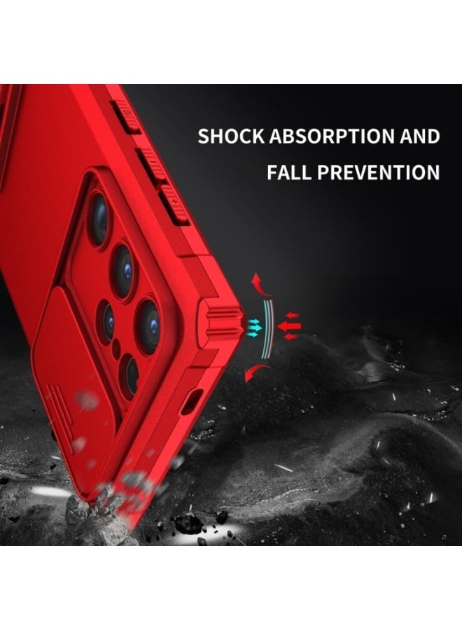 Q TRIPLE A Perfect Case for Samsung Galaxy S24 Ultra 5G, Military-Grade Shockproof Protective Case with Slider for Camera Lens Protection & Built-in Dual Functional Kickstand, vertical and horizontal viewing & Anti Fall Corner Bumpers Silicone Armor Shell (Red) - Image 3