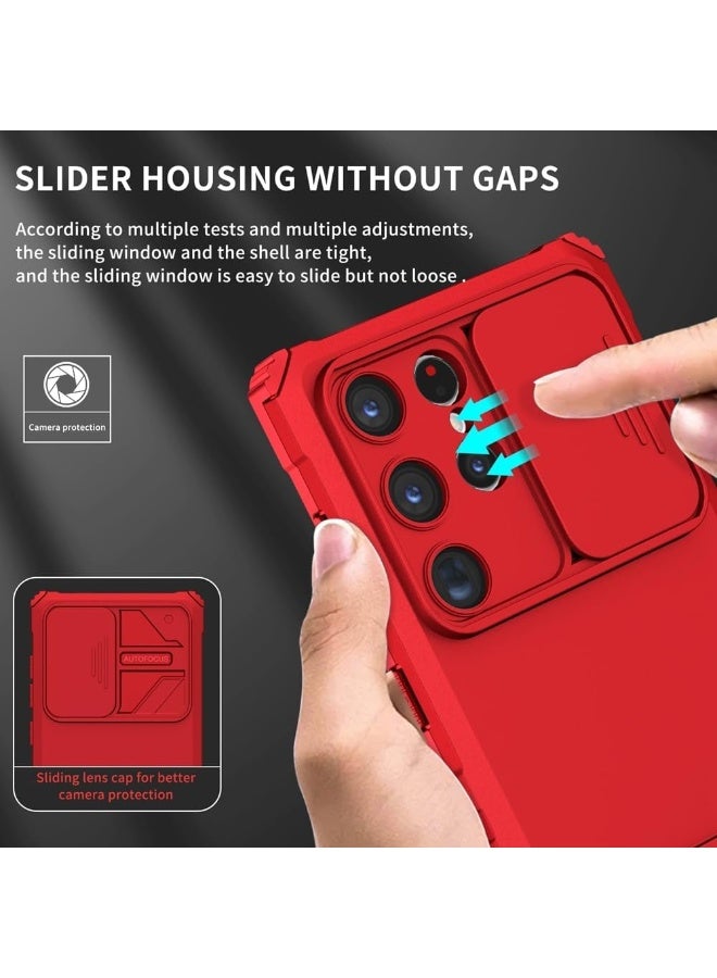 Q TRIPLE A Perfect Case for Samsung Galaxy S24 Ultra 5G, Military-Grade Shockproof Protective Case with Slider for Camera Lens Protection & Built-in Dual Functional Kickstand, vertical and horizontal viewing & Anti Fall Corner Bumpers Silicone Armor Shell (Red) - Image 2
