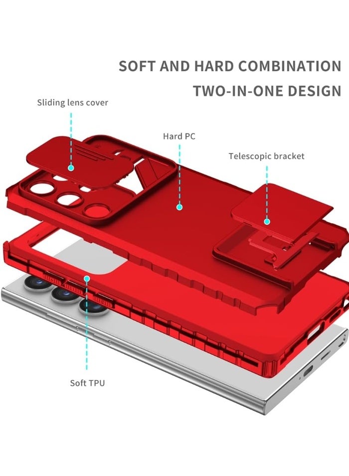 Q TRIPLE A Perfect Case for Samsung Galaxy S24 Ultra 5G, Military-Grade Shockproof Protective Case with Slider for Camera Lens Protection & Built-in Dual Functional Kickstand, vertical and horizontal viewing & Anti Fall Corner Bumpers Silicone Armor Shell (Red) - Image 4
