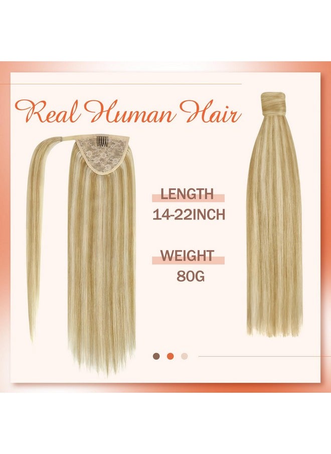 Ve Sunny Ponytail Hair Extensions Blonde Ponytail Extension Human Hair Comfortable Wear Wrap Around Ponytail Human Hair Blonde Highlights Platinum For Thick Hair Real Hair Ponytail 14Inch 80G  - Image 2