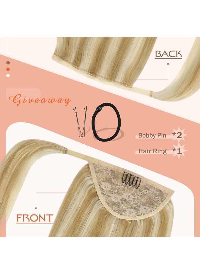 Ve Sunny Ponytail Hair Extensions Blonde Ponytail Extension Human Hair Comfortable Wear Wrap Around Ponytail Human Hair Blonde Highlights Platinum For Thick Hair Real Hair Ponytail 14Inch 80G  - Image 5