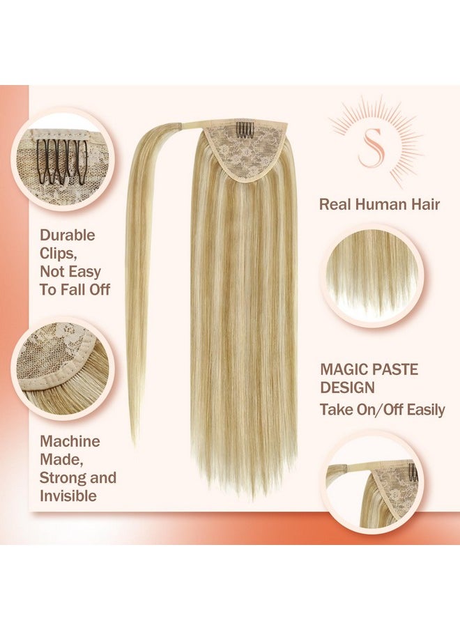 Ve Sunny Ponytail Hair Extensions Blonde Ponytail Extension Human Hair Comfortable Wear Wrap Around Ponytail Human Hair Blonde Highlights Platinum For Thick Hair Real Hair Ponytail 14Inch 80G  - Image 3