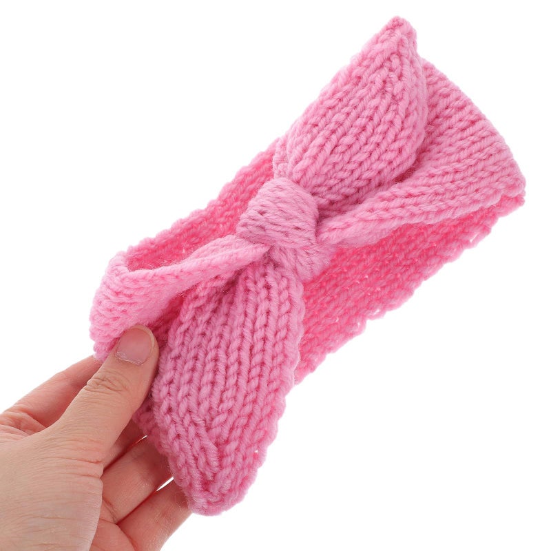 2pcs Knitted Headbands Bow Hair Accessories Newborn Soft Warm Pink Cream - Image 5
