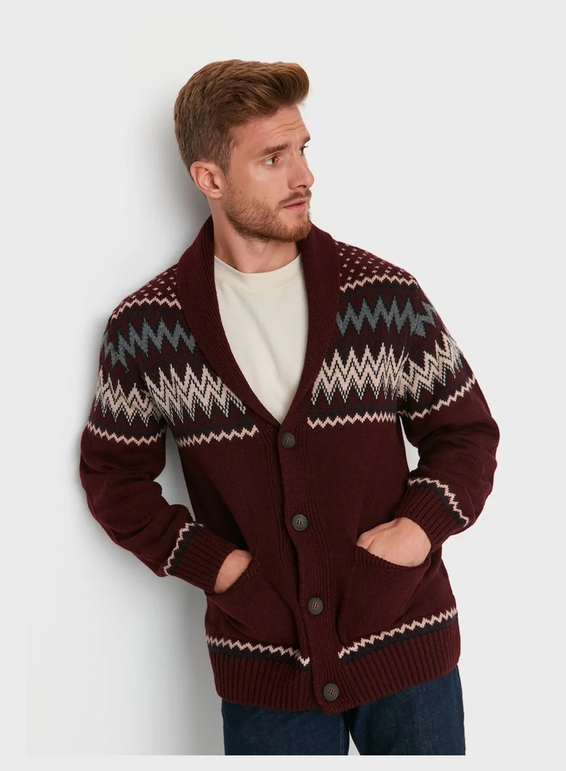 Trendyol Man Zip Zag Stripe Slim Fit Cardigan