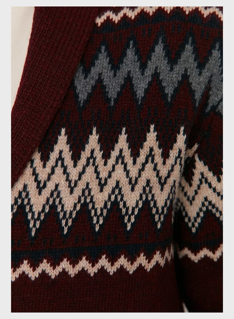 Trendyol Man Zip Zag Stripe Slim Fit Cardigan