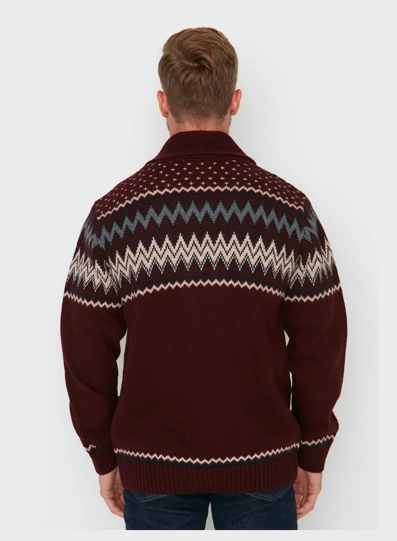 Trendyol Man Zip Zag Stripe Slim Fit Cardigan