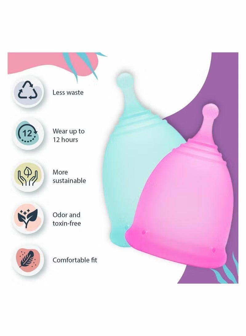 Soft Menstrual Cup Set Small and Large Reusable Silicone Flexible Foldable Sterilizable Comfortable Tampon Alternative Up to Twelve Hours Wear Easy to Clean - Image 4