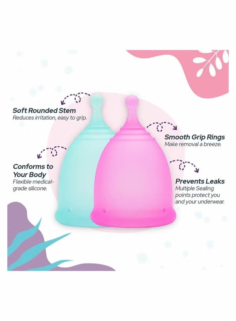 Soft Menstrual Cup Set Small and Large Reusable Silicone Flexible Foldable Sterilizable Comfortable Tampon Alternative Up to Twelve Hours Wear Easy to Clean - Image 2
