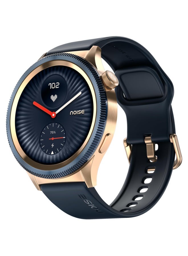 Noise Newly Launched Halo 2 Smart Watch 1st Ever Functional Rotating Dial (Axe-Cut Bezel), 1.43" AMOLED, Stainless Steel Build, Custom Transition Effects, BT Calling, Health Suite (Gold Blue) - Image 1