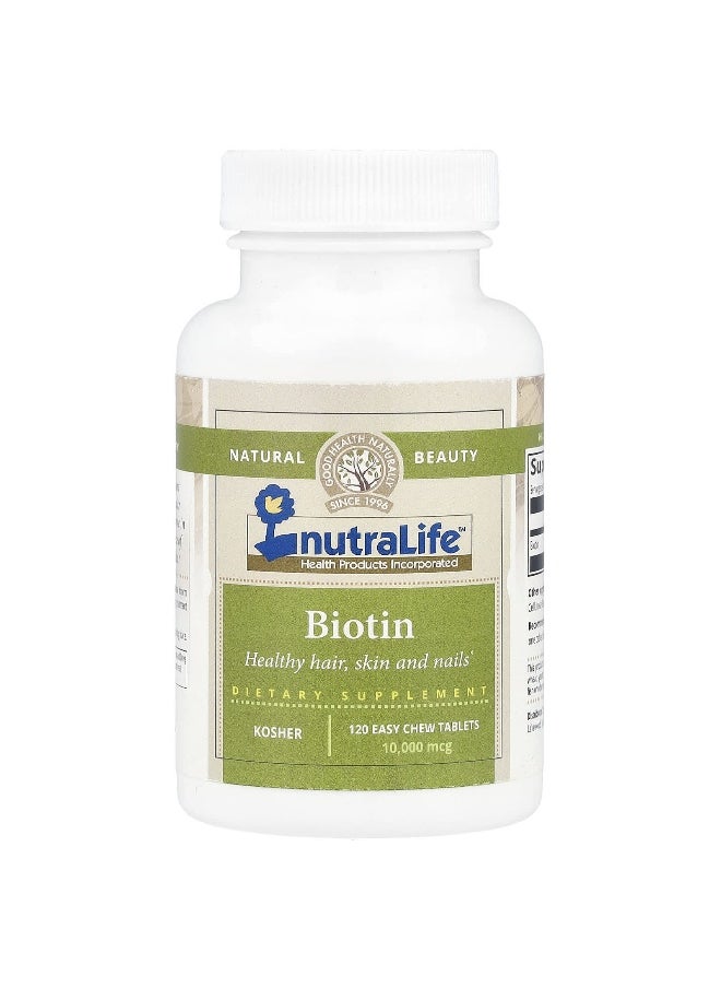 Nutralife - NutraLife, Biotin, 10,000 mcg, 120 Easy Chew Tablets - Image 1