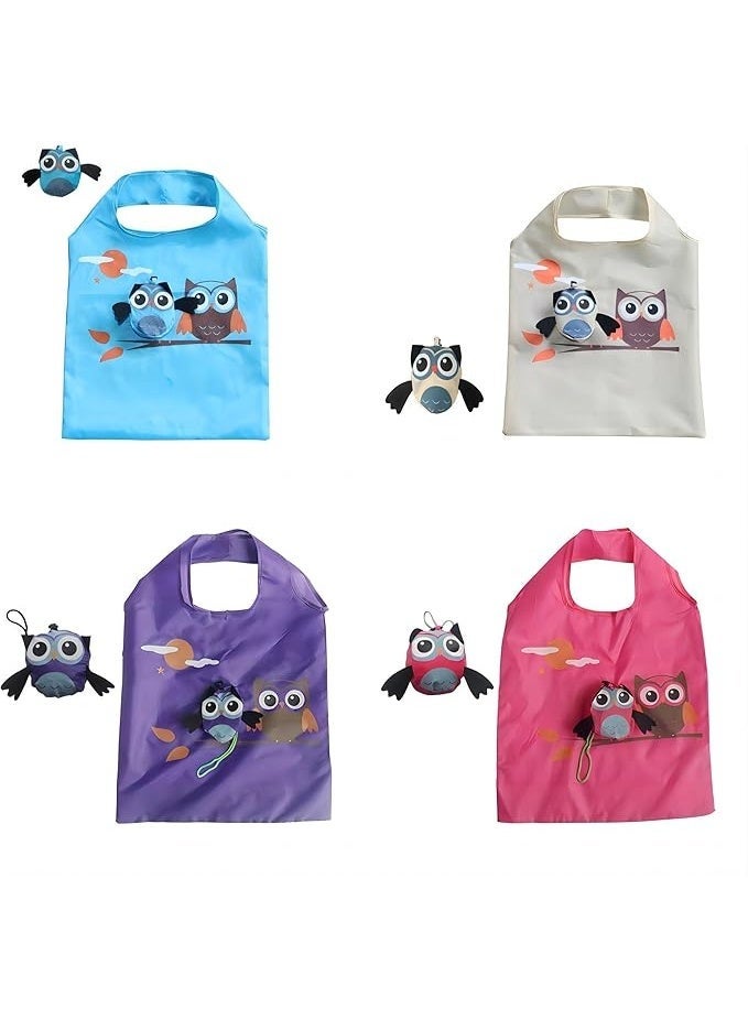 Cool Baby Cute Owl Shape Folding Shopping Bag for Groceries Eco Friendly Ladies Gift Reusable Tote Bag Portable Travel Shoulder Bags New 4 Pieces Pack - Image 1