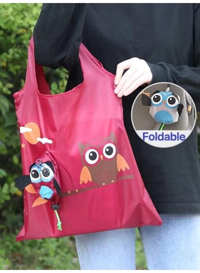 Cool Baby Cute Owl Shape Folding Shopping Bag for Groceries Eco Friendly Ladies Gift Reusable Tote Bag Portable Travel Shoulder Bags New 4 Pieces Pack - Image 2