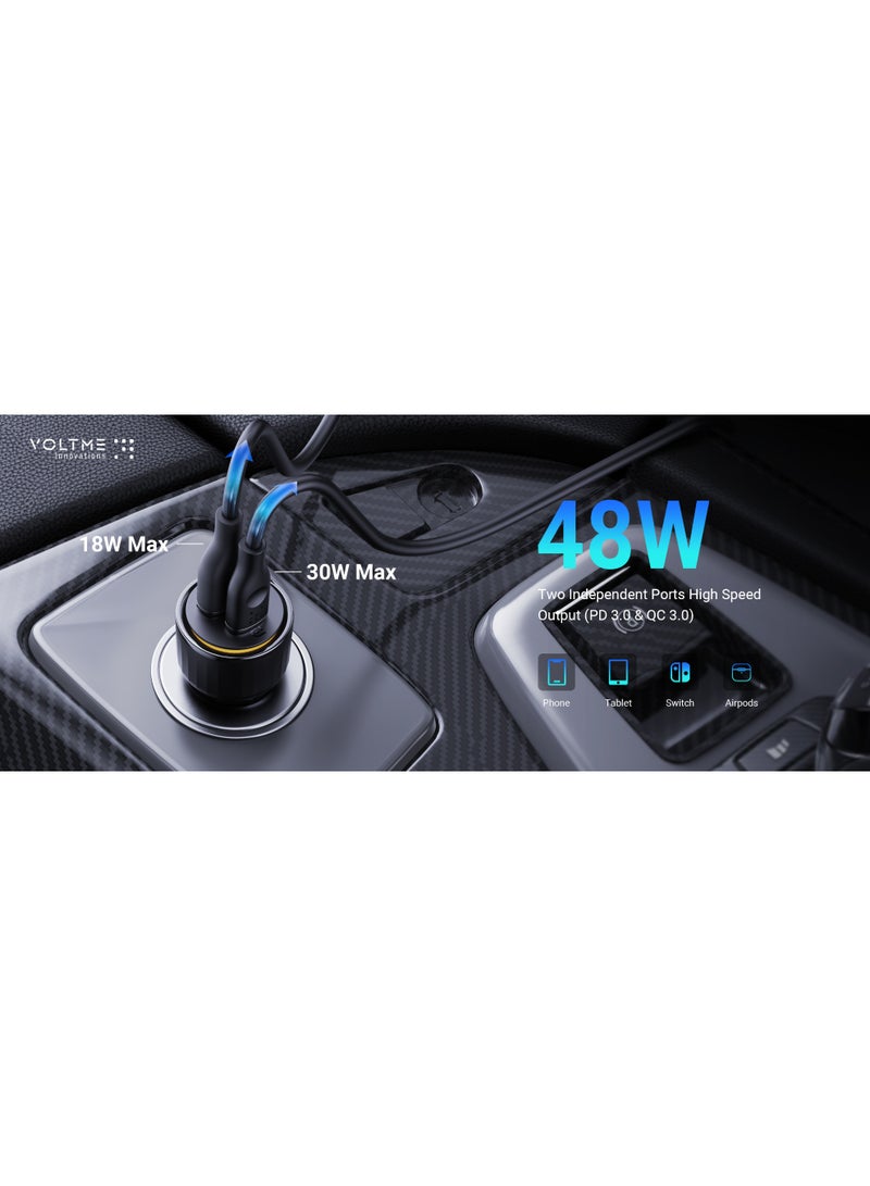 VOLTME USB C Cigarette Lighter 48W 2-in-1 Black Car Charger 48W Fast Charger USB C PD/QC 3.0 Cigarette Lighter Compatible with Phone, Tablet, Pixel, Samsung S22/S23 - Image 2