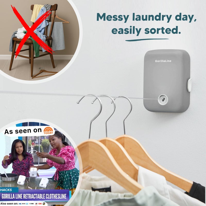 GorillaLine - Retractable Clothesline Indoor Outdoor Clothes Line - Heavy Duty Clothes Drying Laundry Line - Wall Mounted Drying Rack - Air Dry Clothing - Image 3