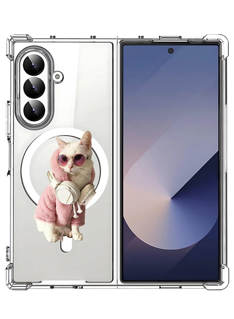 Theodor Magnetic Case for Samsung Galaxy Z Fold 7 Compatible with MagSafe Wireless Charging, Shockproof Phone Bumper Cover White Cat - Image 1