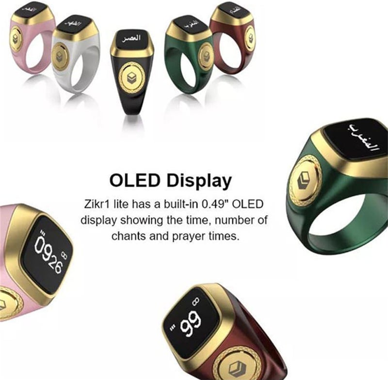 Smart Ring Counter for Men,Digital Tasbeeh Tasbih Finger Counter Muslim Islamic Prayer Smart Rings Unisex Azan Alarm Clock Finger Counter Gifts 5 Prayer Time Reminder Pray Trackers (Pink, 20mm) - Image 5