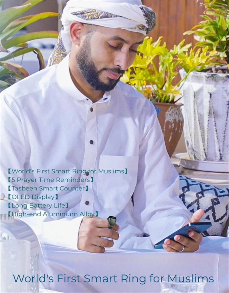 Smart Ring Counter for Men,Digital Tasbeeh Tasbih Finger Counter Muslim Islamic Prayer Smart Rings Unisex Azan Alarm Clock Finger Counter Gifts 5 Prayer Time Reminder Pray Trackers (Pink, 20mm) - Image 3