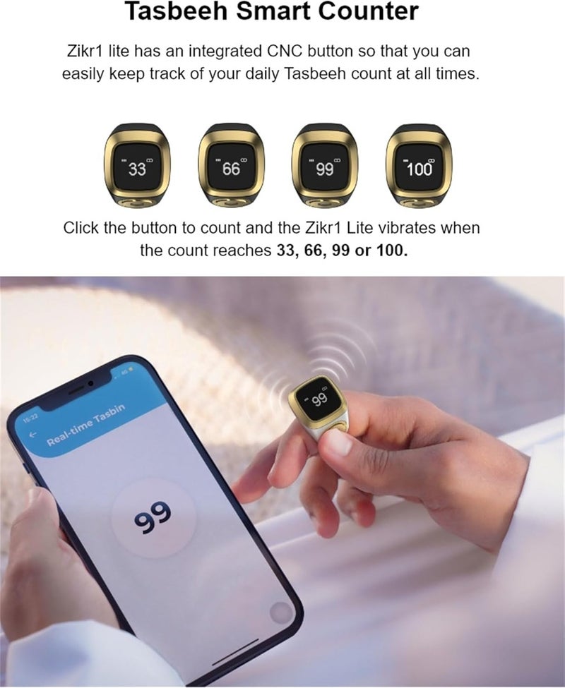 Smart Ring Counter for Men,Digital Tasbeeh Tasbih Finger Counter Muslim Islamic Prayer Smart Rings Unisex Azan Alarm Clock Finger Counter Gifts 5 Prayer Time Reminder Pray Trackers (Pink, 20mm) - Image 4