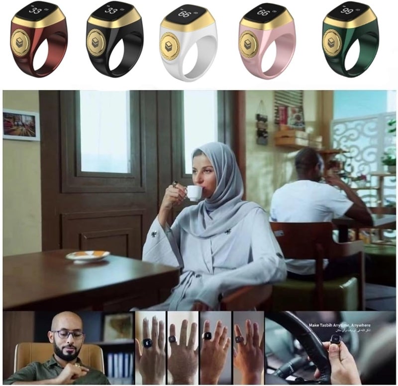 Smart Ring Counter for Men,Digital Tasbeeh Tasbih Finger Counter Muslim Islamic Prayer Smart Rings Unisex Azan Alarm Clock Finger Counter Gifts 5 Prayer Time Reminder Pray Trackers (Pink, 20mm) - Image 2