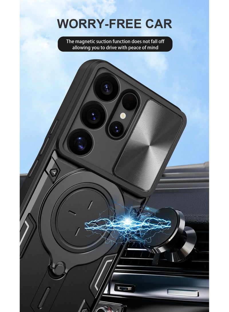 for Samsung Galaxy S25 Ultra Case, Slide Camera Lens Cover, Magnetic Ring Holder Kickstand Protective Phone Case for Samsung Galaxy S25 Ultra, Black - Image 3