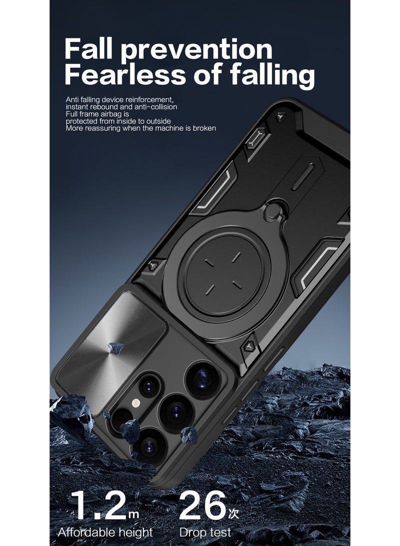 for Samsung Galaxy S25 Ultra Case, Slide Camera Lens Cover, Magnetic Ring Holder Kickstand Protective Phone Case for Samsung Galaxy S25 Ultra, Black - Image 4
