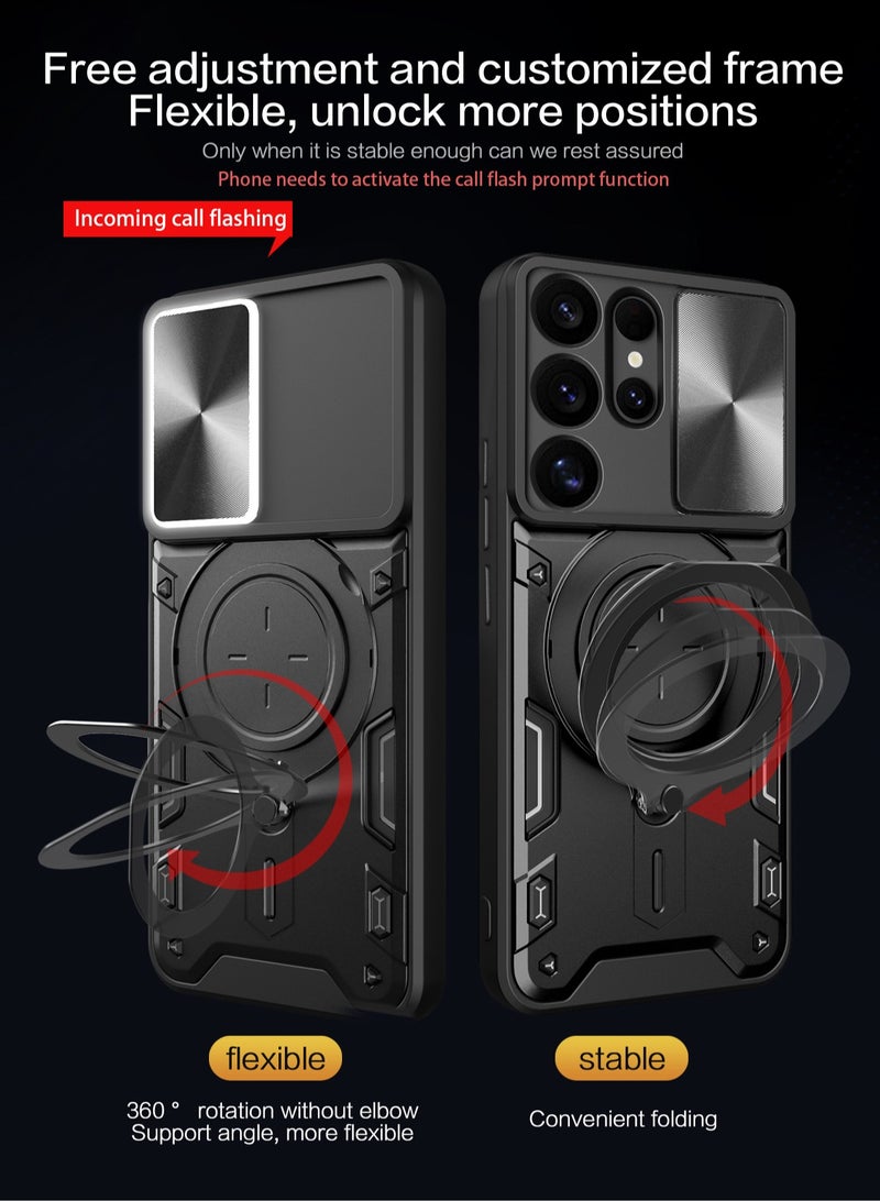 for Samsung Galaxy S25 Ultra Case, Slide Camera Lens Cover, Magnetic Ring Holder Kickstand Protective Phone Case for Samsung Galaxy S25 Ultra, Black - Image 5