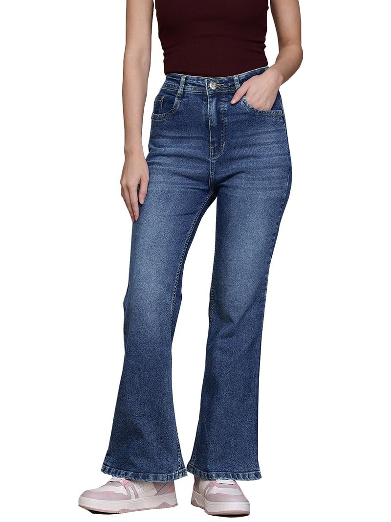 Nifty Women's Denim Stretchable High Waist Flared Jeans (1480_BLU_26_Blue_26) - Image 1
