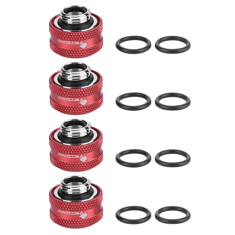 cheekyglo 4 Pcs/8 Pcs OD 16mm Tube Fitting, Water Cooling Compression Fitting with Sealing Ringsfor Rigid AcrylicTube for Computer Water Cooling System(Red, 4 Pcs) - Image 1