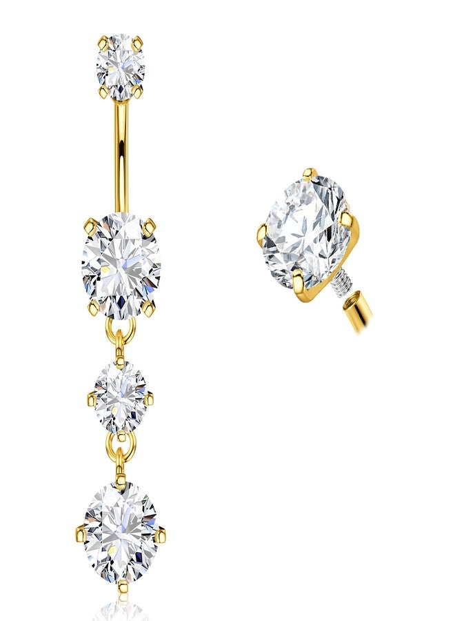 Jstyle G23 Titanium Dangle Belly Button Rings for Women 14G Internally Threaded Belly Ring Dangling Piercing Jewelry with Dangling CZ Hypoallergenic Navel Piercing Ring 14K Gold Plated - Image 1