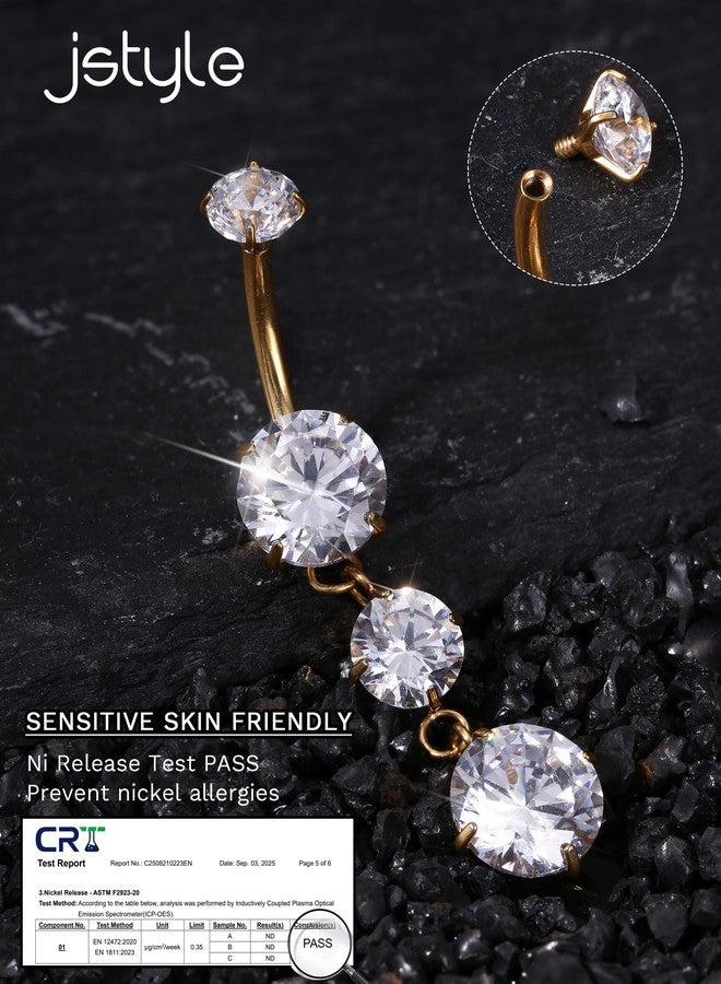 Jstyle G23 Titanium Dangle Belly Button Rings for Women 14G Internally Threaded Belly Ring Dangling Piercing Jewelry with Dangling CZ Hypoallergenic Navel Piercing Ring 14K Gold Plated - Image 4