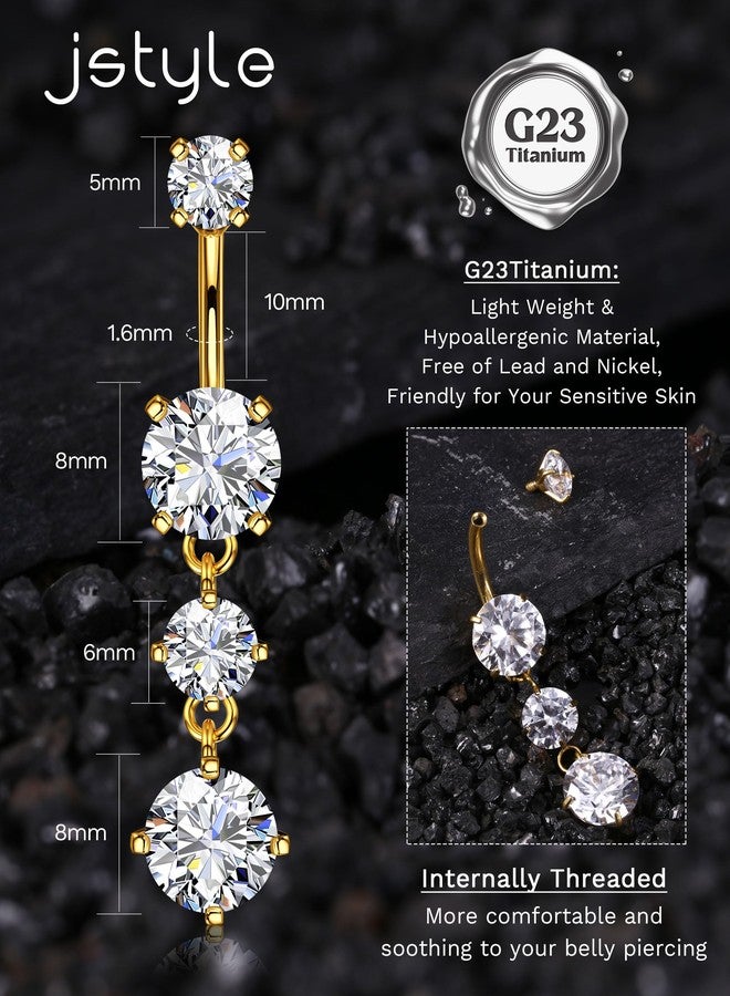 Jstyle G23 Titanium Dangle Belly Button Rings for Women 14G Internally Threaded Belly Ring Dangling Piercing Jewelry with Dangling CZ Hypoallergenic Navel Piercing Ring 14K Gold Plated - Image 3