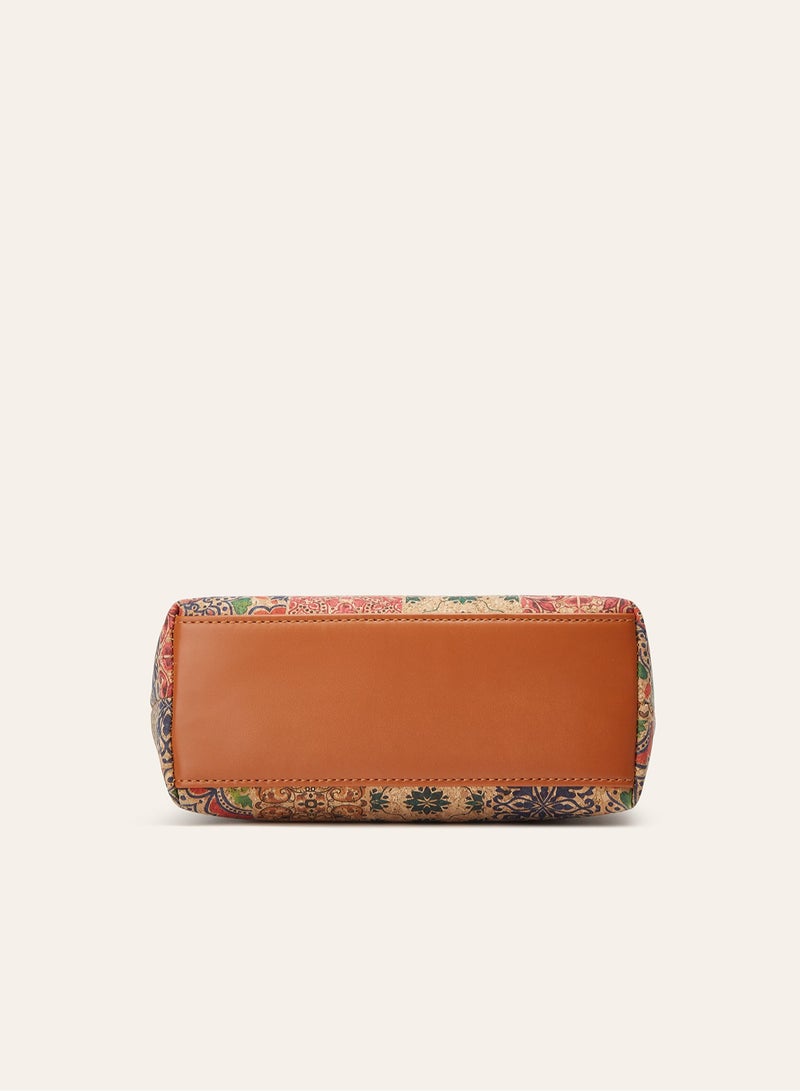 Women Vintage Tile Floral Print Tote Handbag, Knot Handle Shoulder Bag with Adjustable Detachable Crossbody Strap, Casual Daily Ladies Bag - Image 4