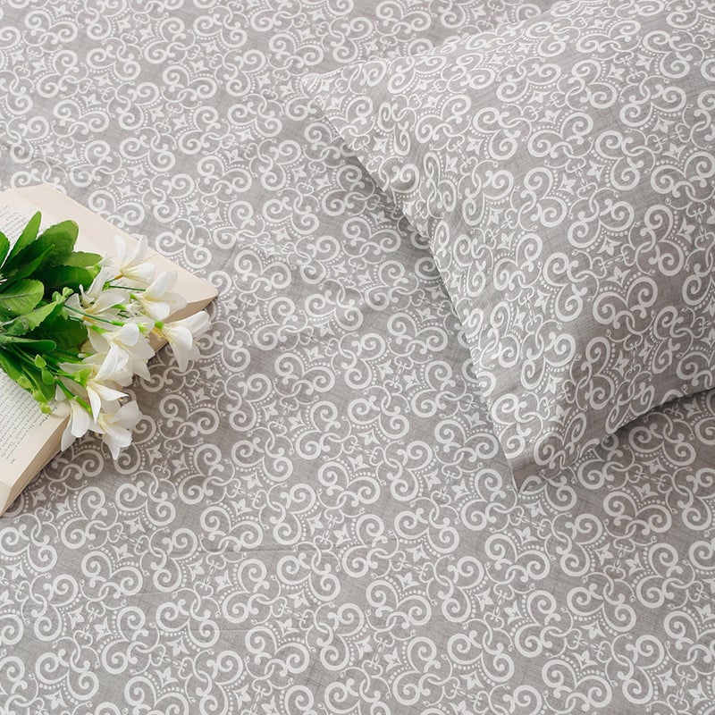 Swayam Ananda Collection Premium Pure Cotton 210TC Geometric Print King Bedsheet with 2 Pillow Covers - Grey - Image 4