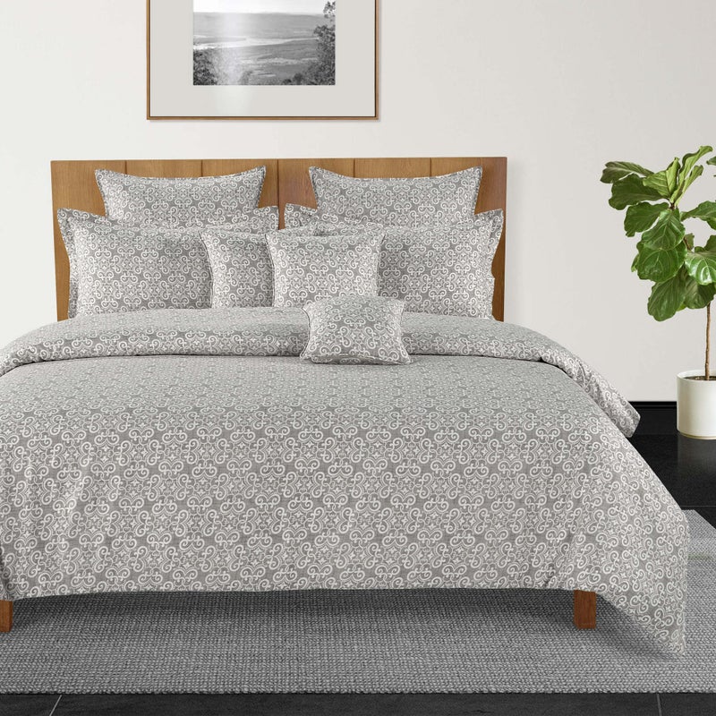 Swayam Ananda Collection Premium Pure Cotton 210TC Geometric Print King Bedsheet with 2 Pillow Covers - Grey - Image 1