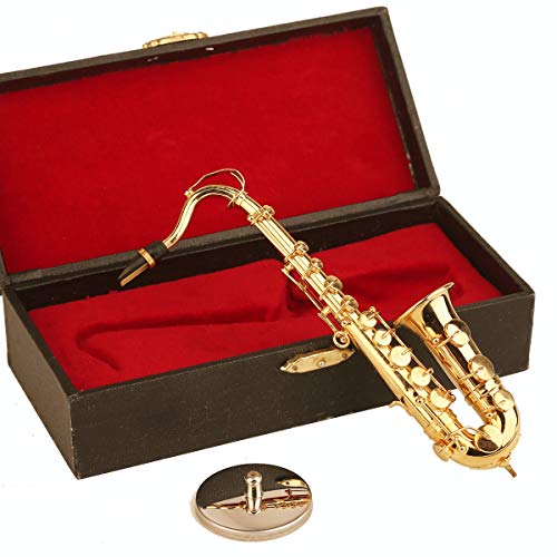 Dselvgvu Miniature Saxophone with Stand and Case Brass Mini Musical Instrument Replica Collectible Figurines Dollhouse Accessories Model Home Decorations Ornaments (Tenor Saxophone, 6.22"x3.07"x1.12") - Image 5