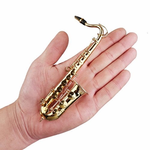 Dselvgvu Miniature Saxophone with Stand and Case Brass Mini Musical Instrument Replica Collectible Figurines Dollhouse Accessories Model Home Decorations Ornaments (Tenor Saxophone, 6.22"x3.07"x1.12") - Image 2