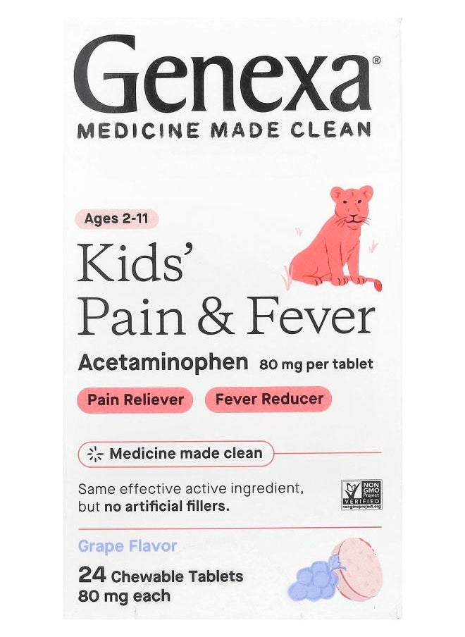 Genexa Kids Pain And Fever Ages 211 Grape 24 Chewable Tablets 
