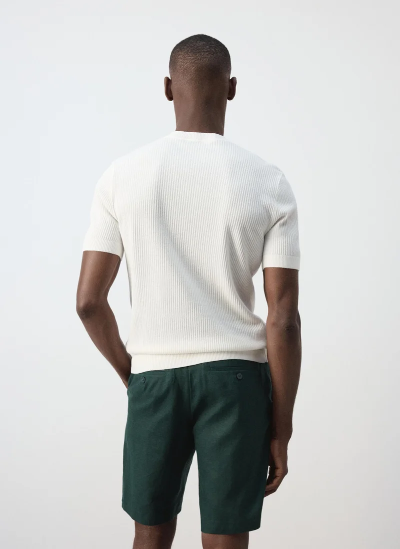 Mango Man 01-BLANCO Ribbed Knit T-Shirt for Men | Best Price UAE