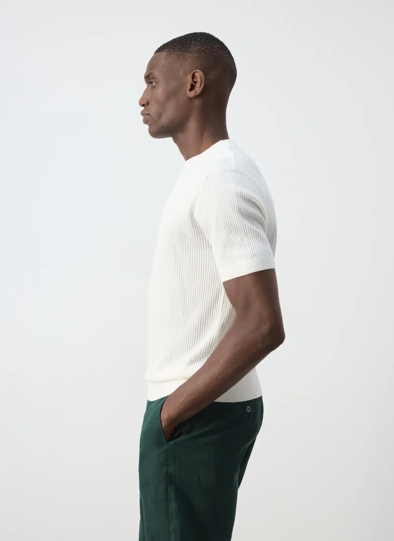 Mango Man 01-BLANCO Ribbed Knit T-Shirt for Men | Best Price UAE