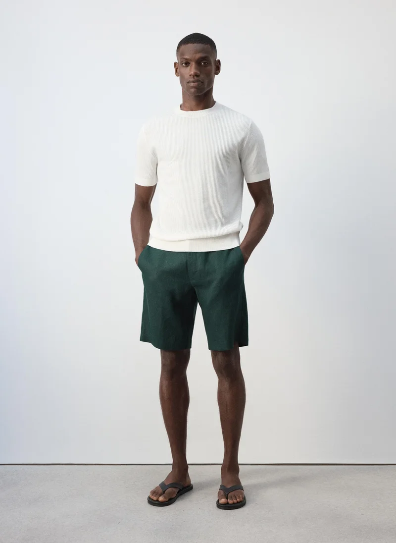 Mango Man 01-BLANCO Ribbed Knit T-Shirt for Men | Best Price UAE