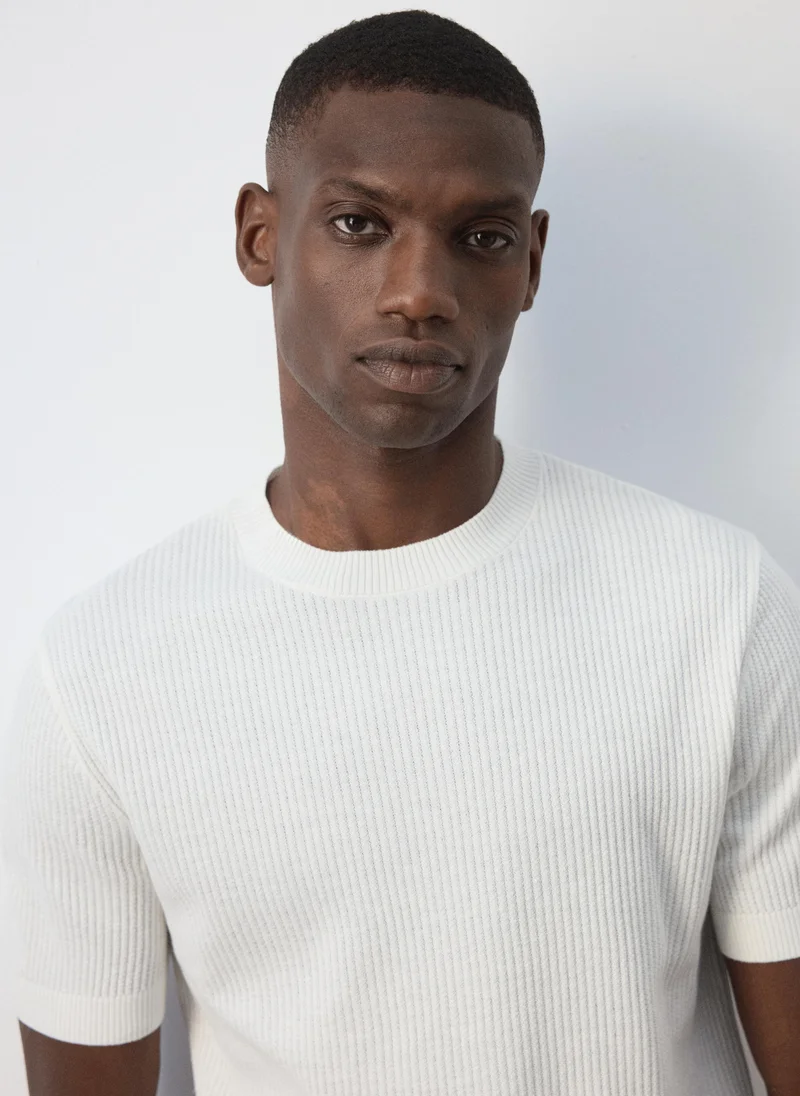 Mango Man 01-BLANCO Ribbed Knit T-Shirt for Men | Best Price UAE