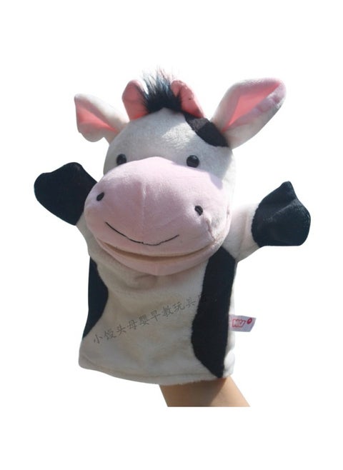 The Mouth Can Move The Hand Doll To Coax The Baby To Sleep Toy Baby To Appease Plush Animal Gloves Doll Ventriloquy Performance Frog-Color:Black And White Cow (mouth Can Move)