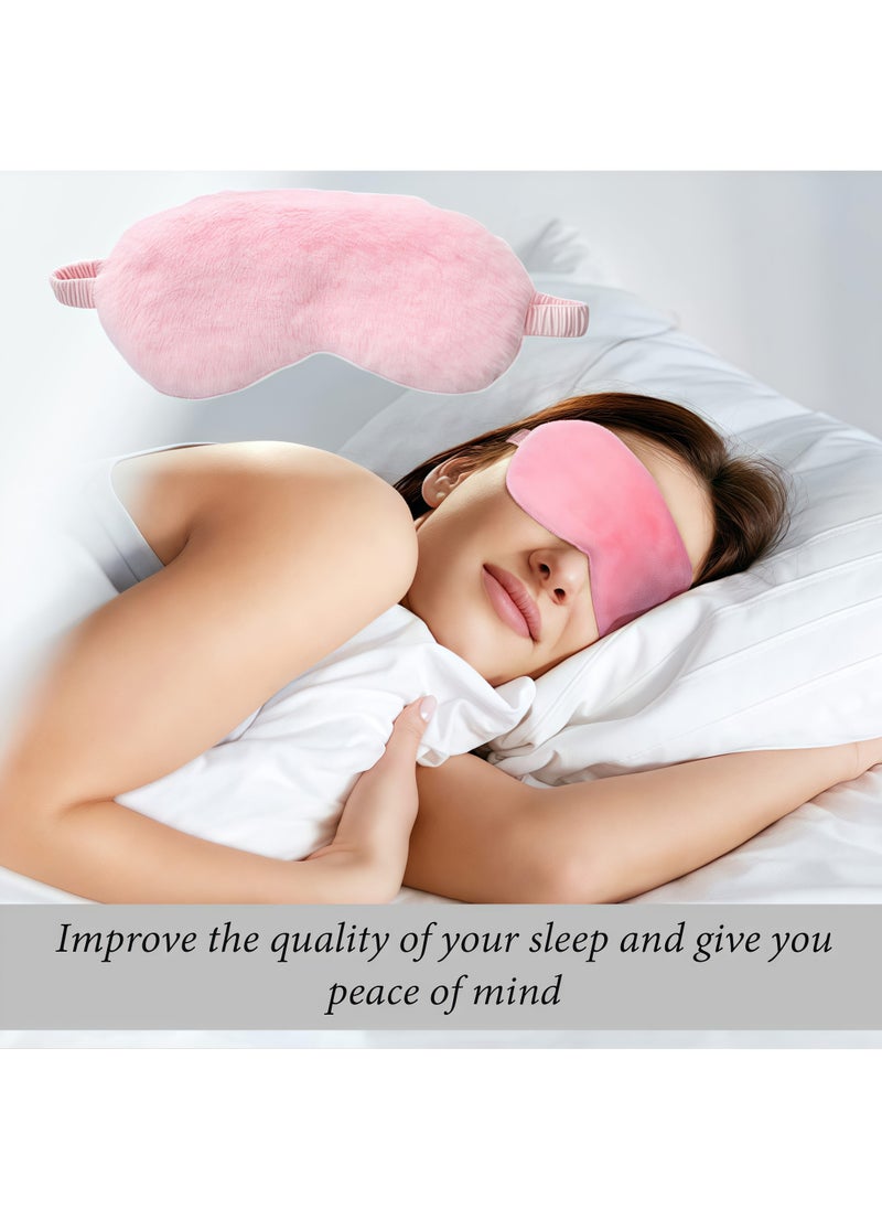 Plush Eye Mask, Soft Sleeping Eye Mask, Comfortable Furry Faux Leather Sleeping Eye Mask, Satin Nap Eye Mask, Unisex, Great Gift (Pink)