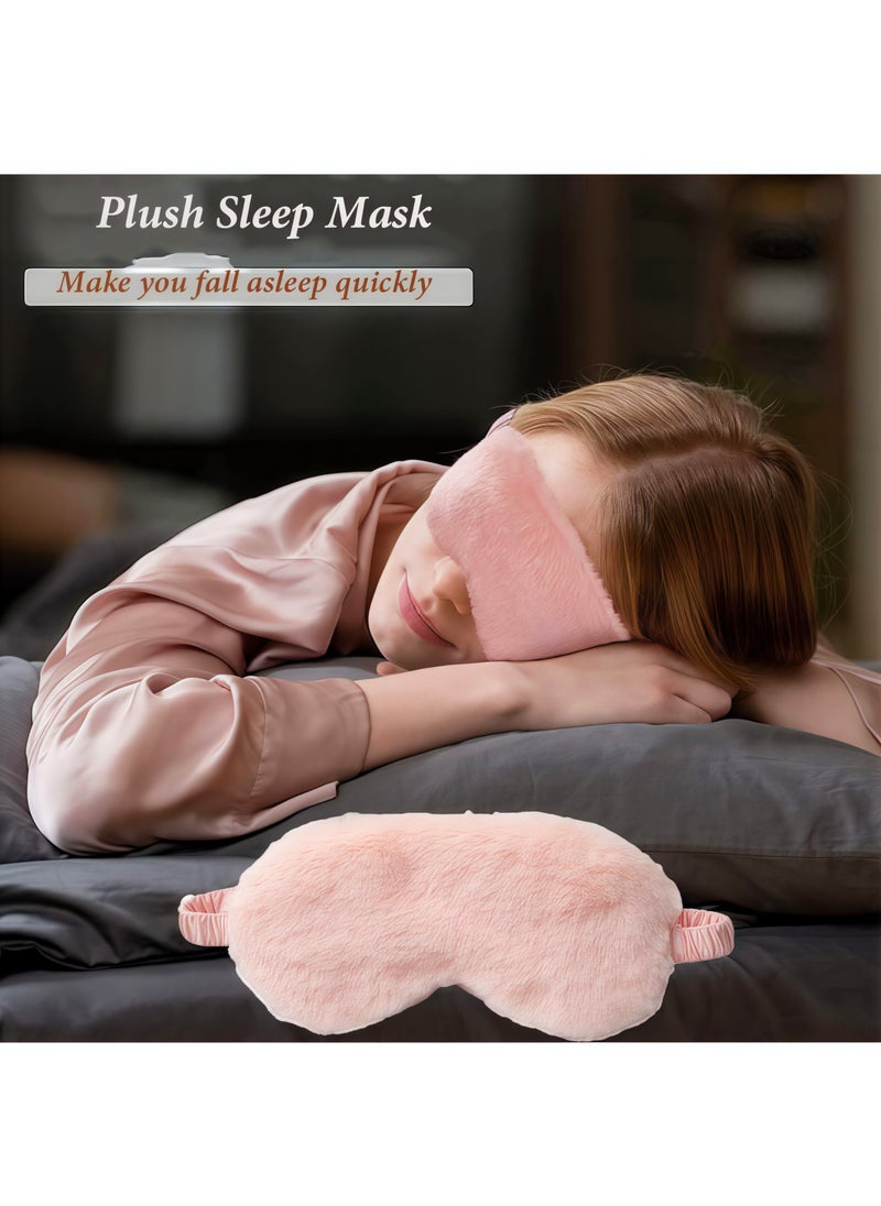 Plush Eye Mask, Soft Sleeping Eye Mask, Comfortable Furry Faux Leather Sleeping Eye Mask, Satin Nap Eye Mask, Unisex, Great Gift (Pink)