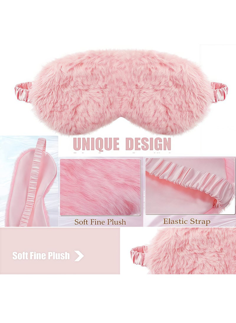 Plush Eye Mask, Soft Sleeping Eye Mask, Comfortable Furry Faux Leather Sleeping Eye Mask, Satin Nap Eye Mask, Unisex, Great Gift (Pink)